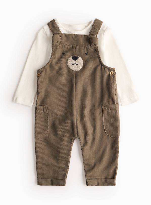 Cream Bodysuit & Brown Bear Corduroy Dungarees Set  12-18 months